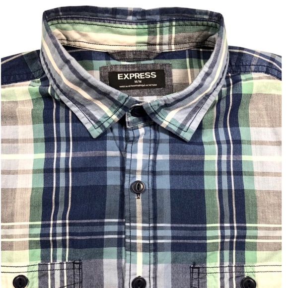 EXPRESS SZ M Mens Shirt Regular Fit L/S 2 Pockets - Picture 4 of 5